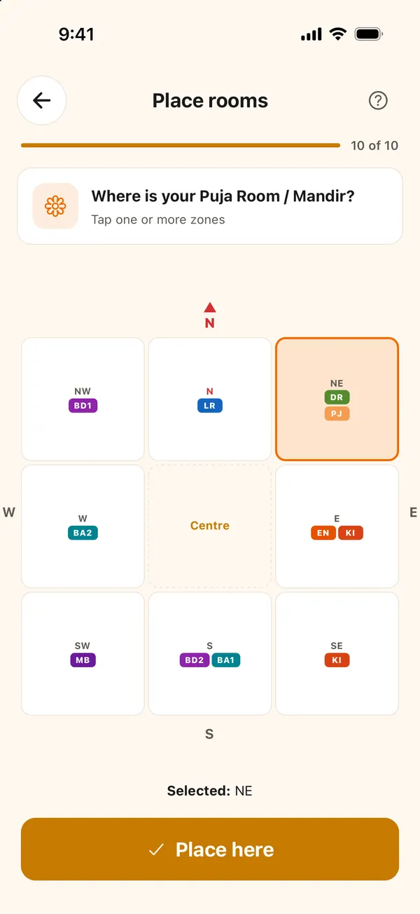 All ten rooms placed on the grid, shown as short labels in their zones