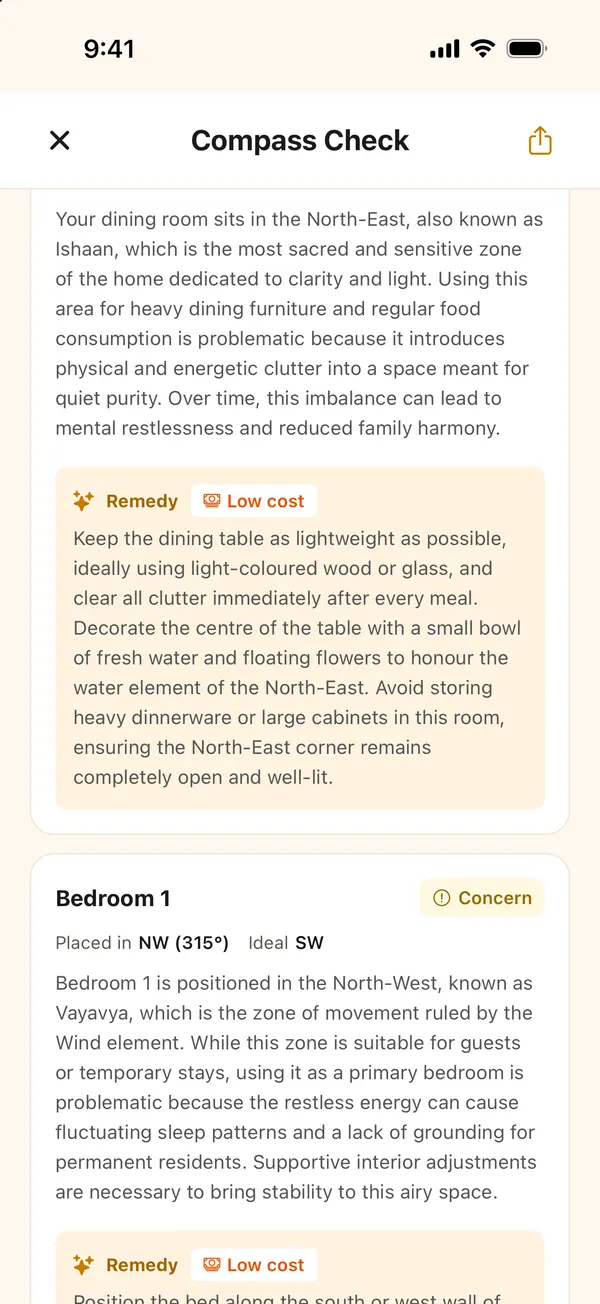 A room marked Concern with its remedy and a low cost label